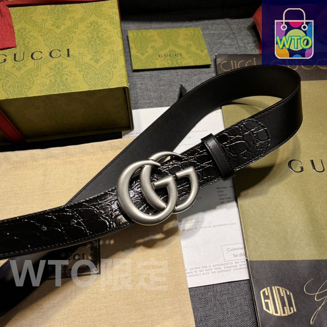GUCCI　ベルト　新品未使用 今日WTO】GUCCI New Model ブラックレザーベルト with GG