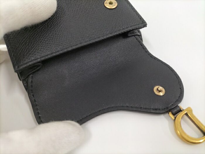 美品 クリスチャンディオール Dior 3つ折財布 サドル ブラック 黒 レザー Christian Dior 三つ折り財布 サドル レザー ブラック dior財布