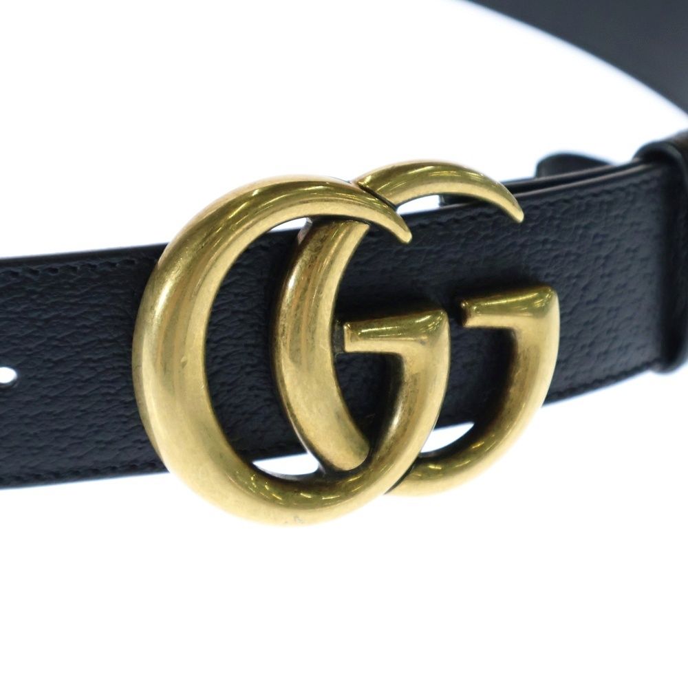 GUCCI (グッチ) GGマーモント ベルト レザー ブラック ゴールド