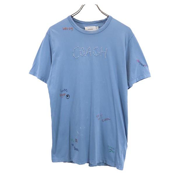 コーチ ロゴ刺繍 半袖 Tシャツ XS ブルー系 COACH メンズ 【中古
