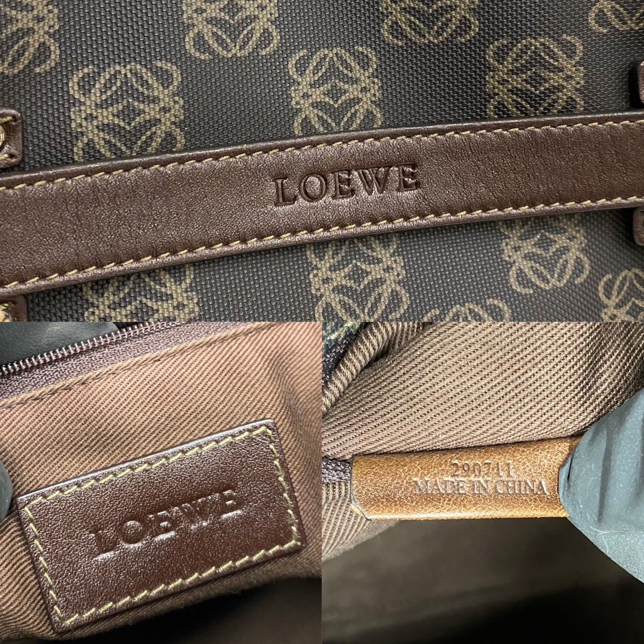 極 美品 希少品 LOEWE ロエベ アナグラム 総柄 ベルト金具 ロゴ 型押し