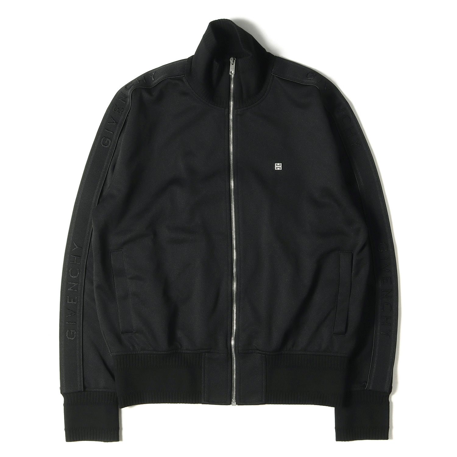 美品 GIVENCHY ジバンシィ ジャケット ロゴ エンブロイダリー ライン テープ スリーブ トラックジャケット BMJ0BX30AE 22SS  ジャージ アウター ブルゾン ブラック 黒 S ブランド 着回し シンプル