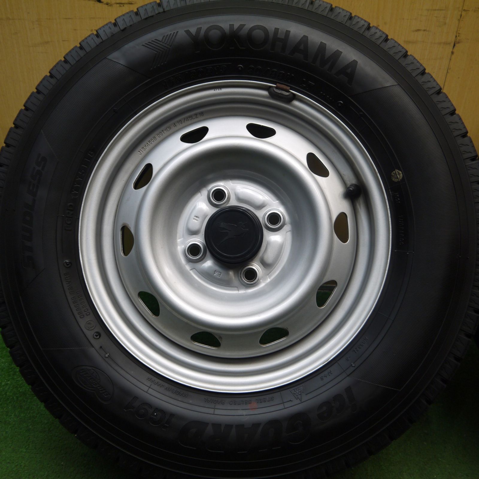 バリ溝 キレイ 9.5分 スタッドレス 165 80R13 90 88N ヨコハマ アイスガード iG91 スチール ホイール 13インチ PCD100 4H 5091202Hス