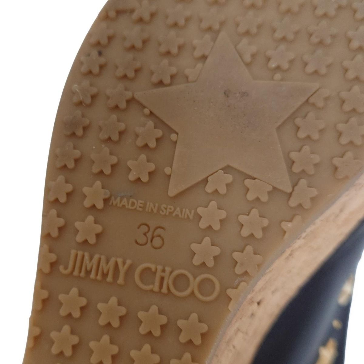 JIMMY CHOO ジミーチュウ サンダル 36 レディース - 黒 スタッズ|スター 星 |ウェッジソール レザー KIN-KAAI_COM