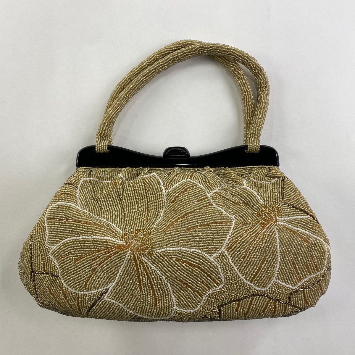 和装バッグ 優品 ビーズバッグ セミフォーマル 花 薄茶色 ビーズ 和装小物