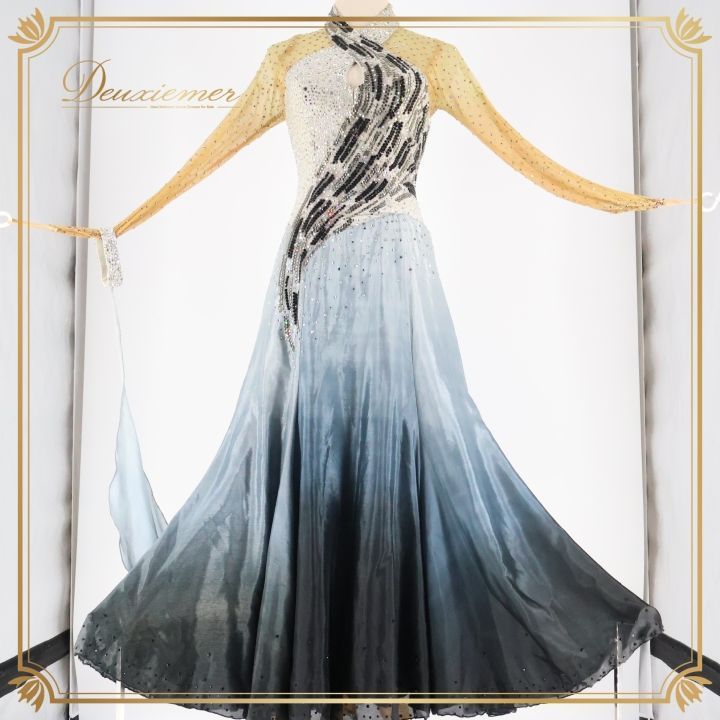 社交ダンス 衣装 クリスアン chrisanne ドレス ワンピース ドレス グラデーション 感 上品 デモ 競技 ダンス パーティ グレイ系 大人 上品 フォーマル 発表会 ダンス用ドレス 美しいデザイン エレガント