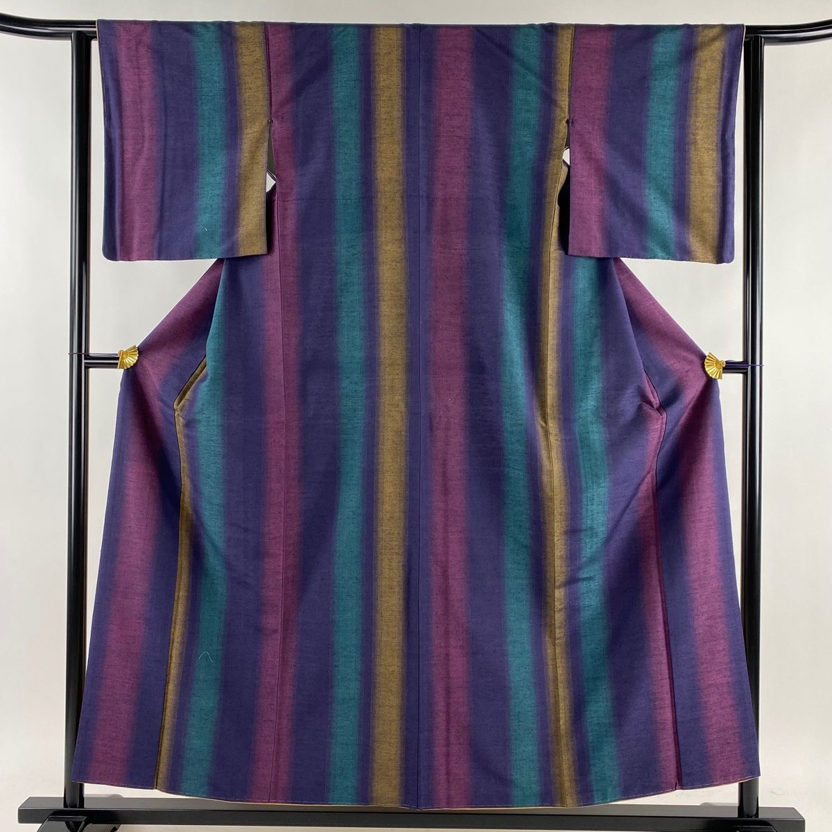 在庫一掃】 紬 身丈155.5cm 裄丈62.5cm S 袷 本場米琉 紅花紬 紫 正絹  