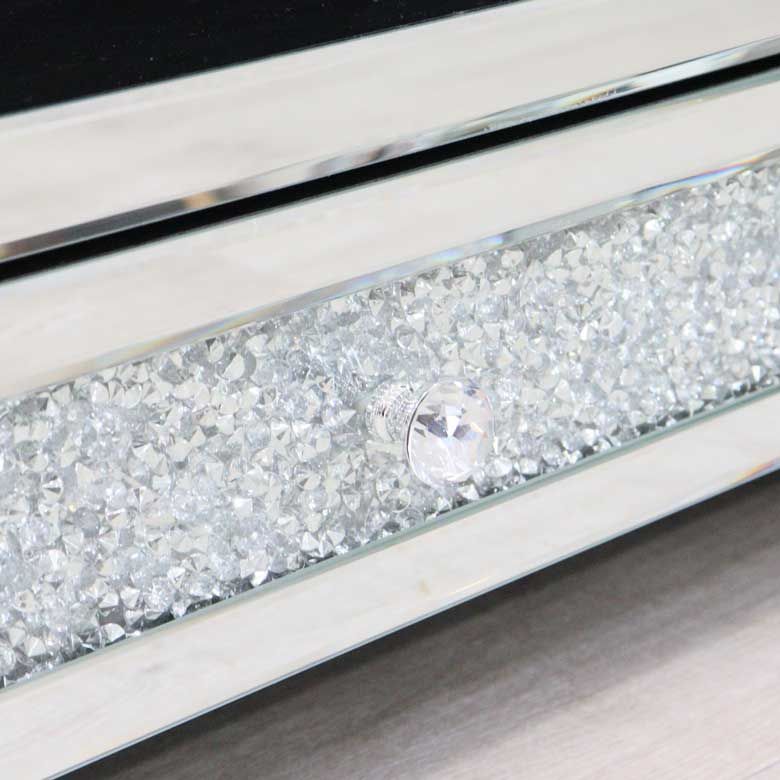 ミラー家具 テレビボード 180cm シルバー ローキャビネット ラインストーン