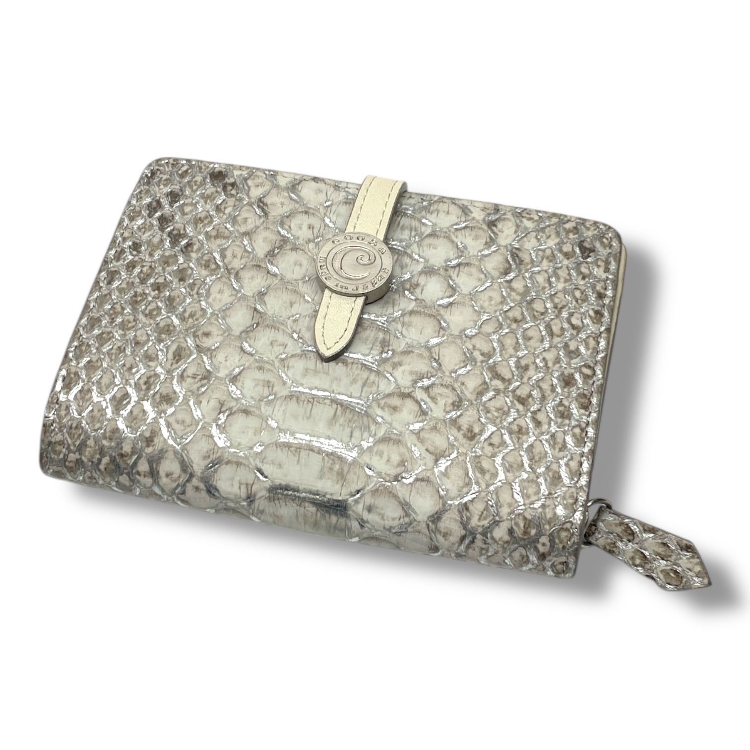 cooga クーガ パイソンウォレットEcler ホープフルゴールド 白蛇 パイソン柄 二つ折り財布 小銭入れ 札入れ カードケース 白 銀色 ホワイト シルバー レディース 通年 ゴーゴー古着マルイ北千住店 24 No.1064