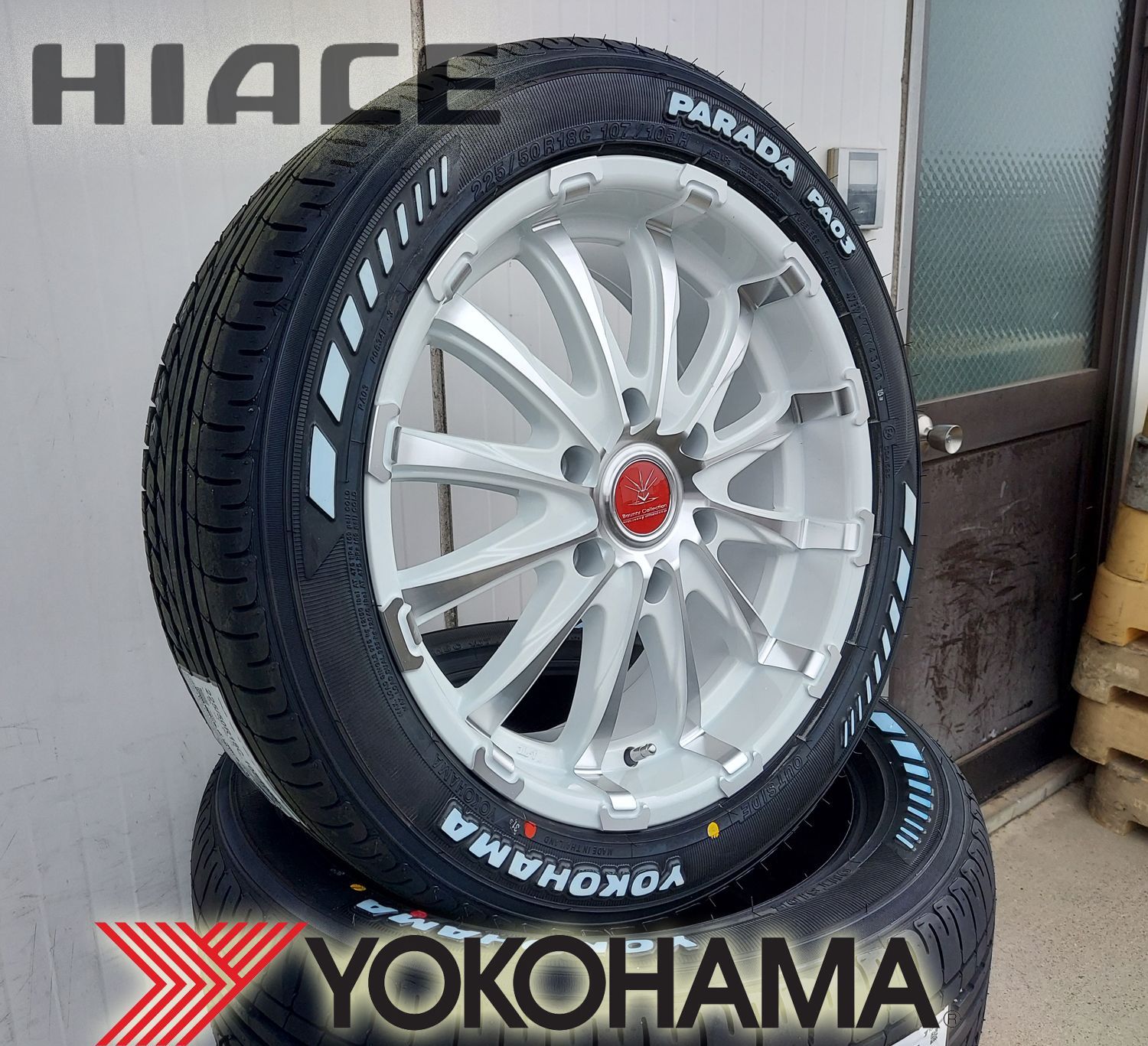 車検対応 200系ハイエース レジアスエース タイヤホイールセット 18インチ バウンティコレクション BD12 YOKOHAMA PARADA  225/50R18 ホワイトレター - メルカリ