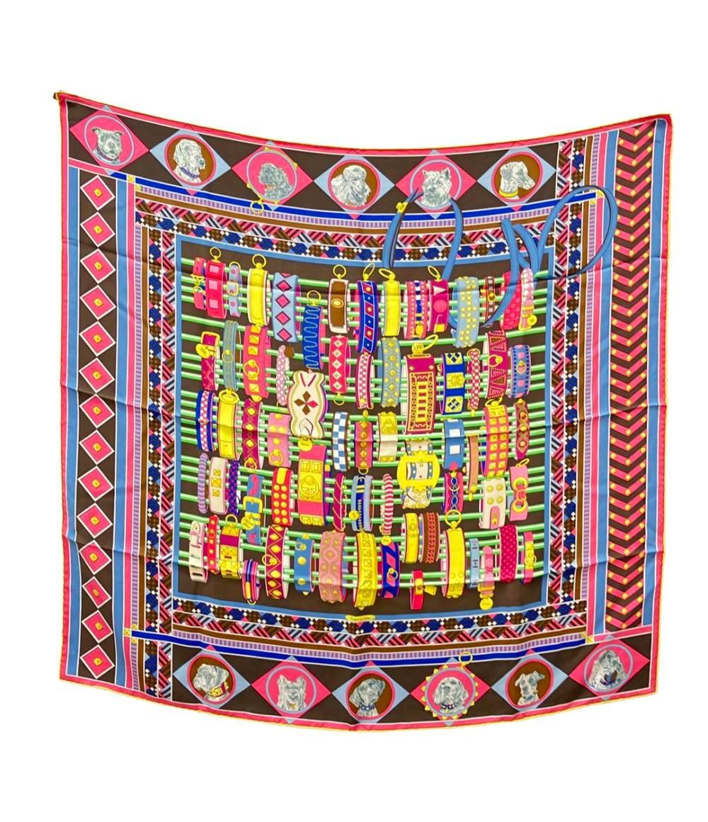 美品 エルメス スカーフ カレ90 シルク100% 首輪と犬 Colliers et