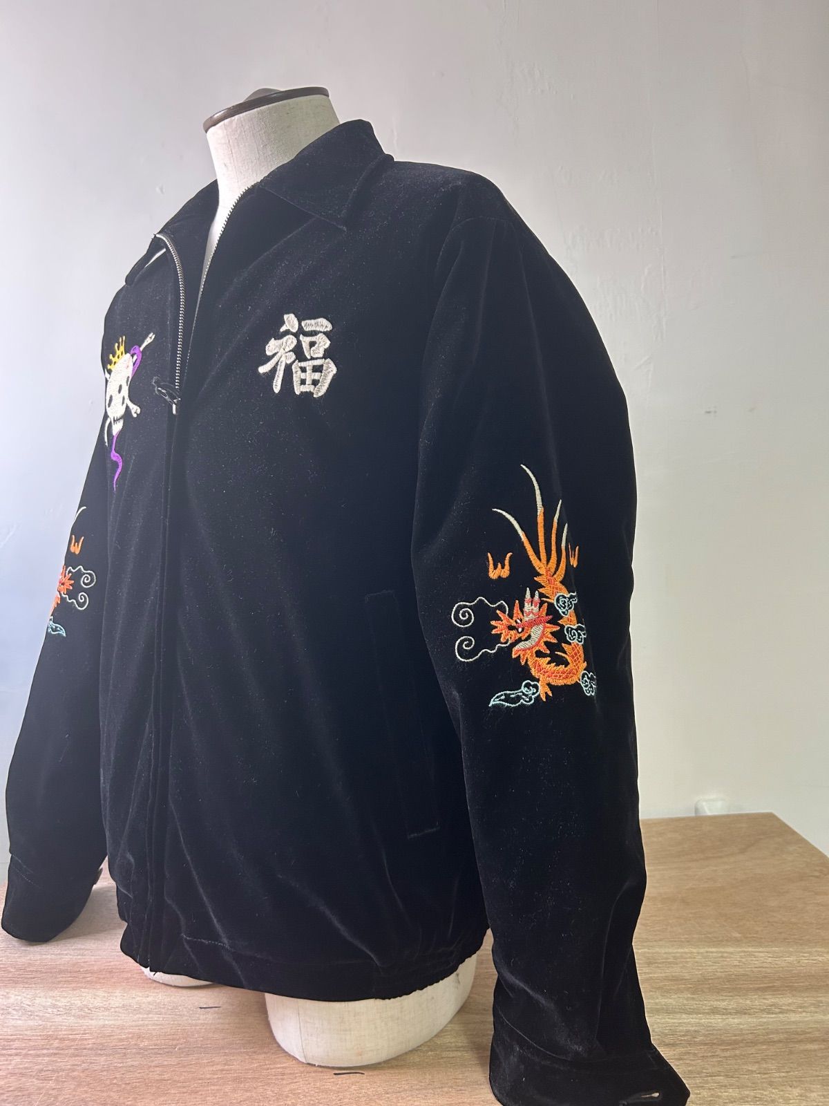 HOUSTONヒューストン VELVETEEN VIETNAM JACKET TIGER ベルベットベロアべトジャケット| BLACK | L