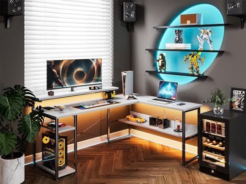 数量 パソコンデスク 幅155 ゲーミングデスク デスク l字 ODK 机 棚付き pcデスク 3段階モニター台付き 収納 desk オフィスデスク 仕事用 在宅勤務 組立簡単 ホワイト