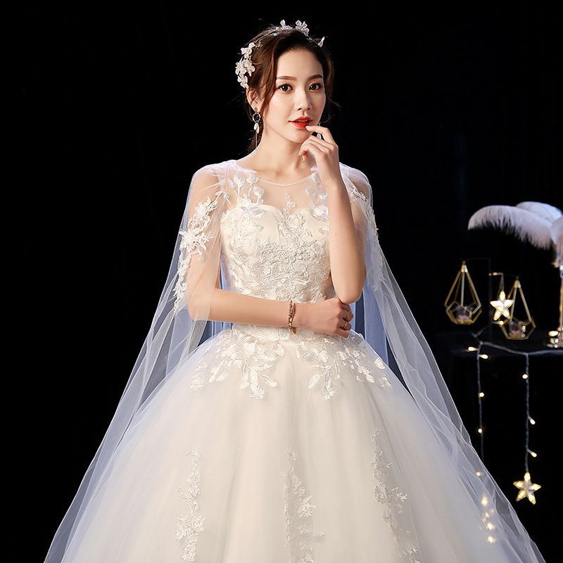 フランス風 新婦ウェディングドレス レースチュールショール付き ロングドレス 結婚式 婚約 フォト撮影用-5.04LYC682人気注目