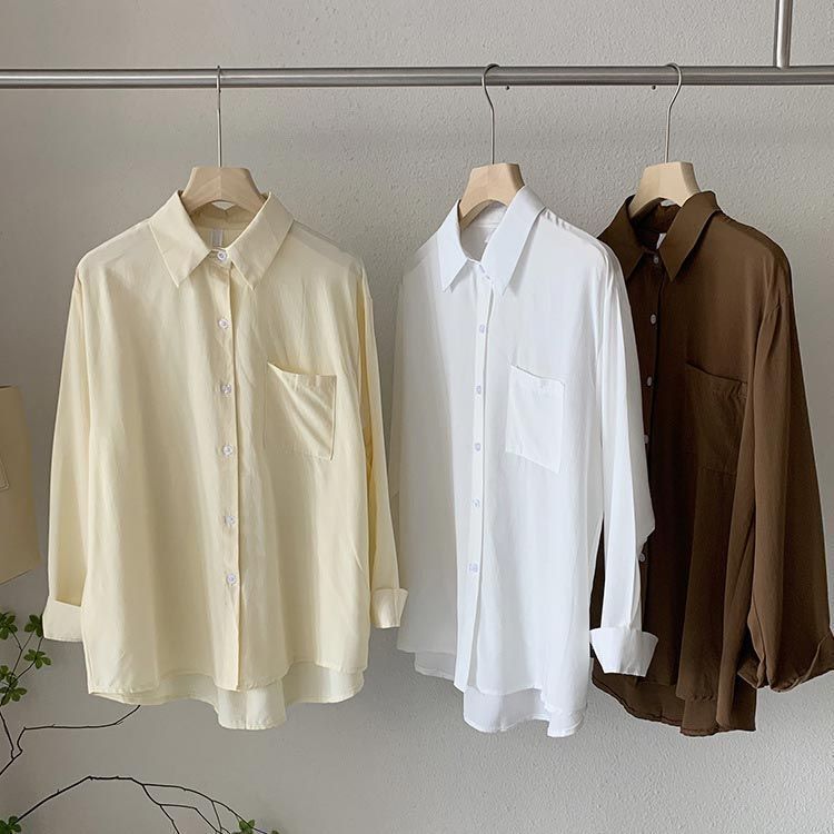 羽織 シャツ レディース ロングシャツ シャツ 前開き 白シャツ ブラウス 胸ポケット カジュアル 着回し フリーサイズ 春 秋 tomin598419