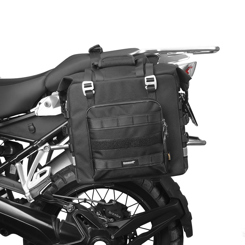 クイックリリースモータービックサイドバッグ 25L 防水荷物バッグ ほとんどのアドベンチャーやスポーツバイクラックに対応 オートバイサドルバッグ ブラック 1パック Rhinowalk
