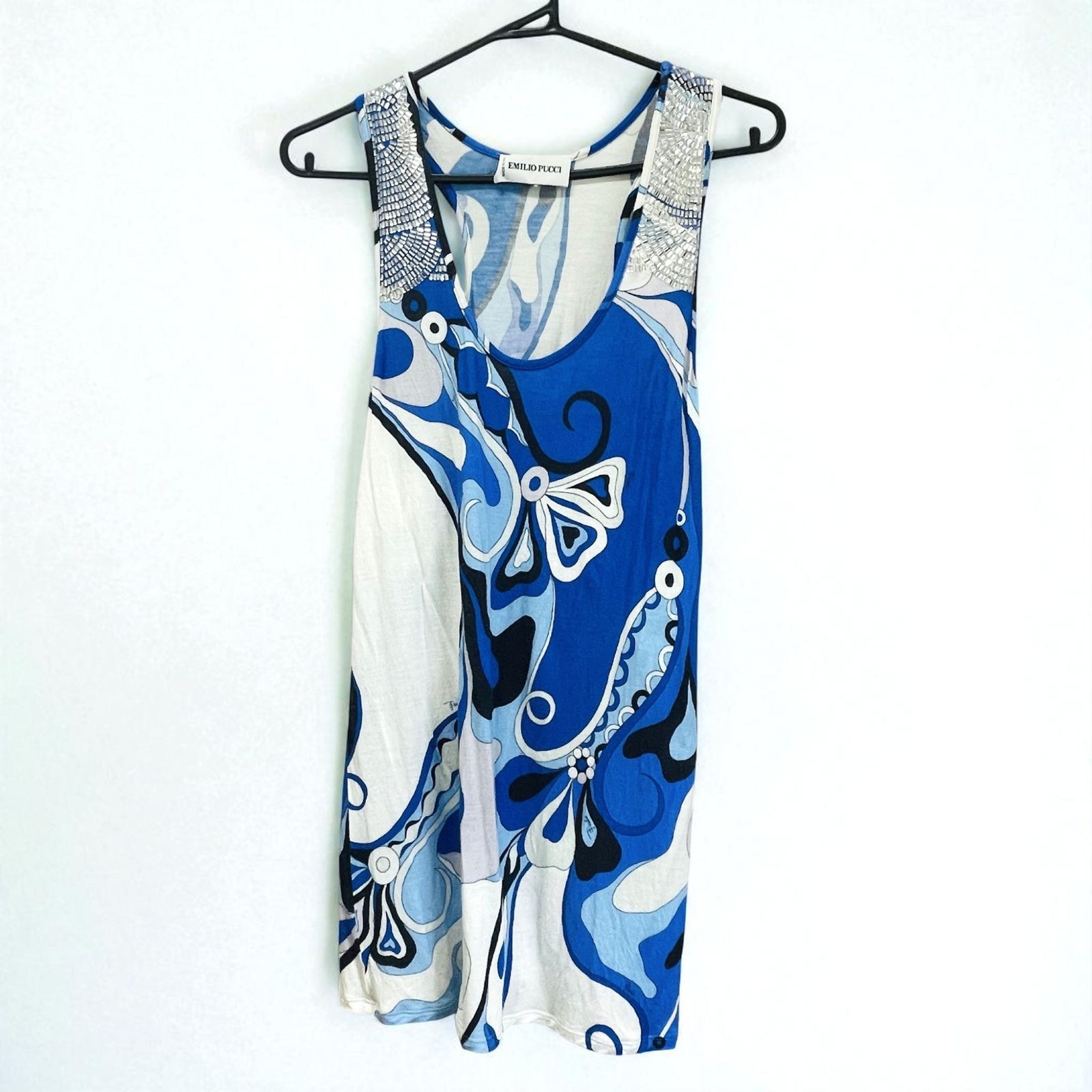 EMILIO PUCCI エミリオプッチ ノースリーブカットソー チュニック ビジュー ブルー系 11RN10 34