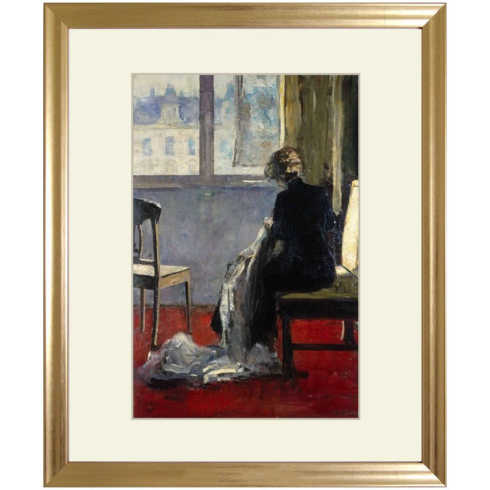 印象派 複製画 赤い衣装 ☆ レッサー・ユリィ「赤い絨毯」アート紙にジクレー 複製画 額