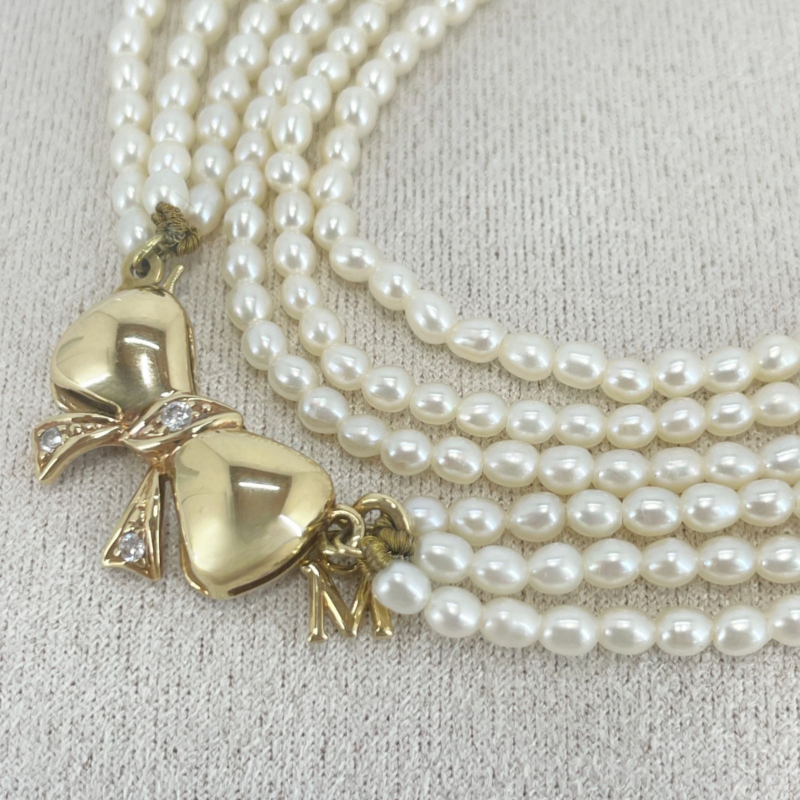 205【ミキモト】K18 ベビーパール　約3.4-3.9mm ネックレス　リボン ミキモト ライスパール リボン ネックレス K18 淡水 ベビー