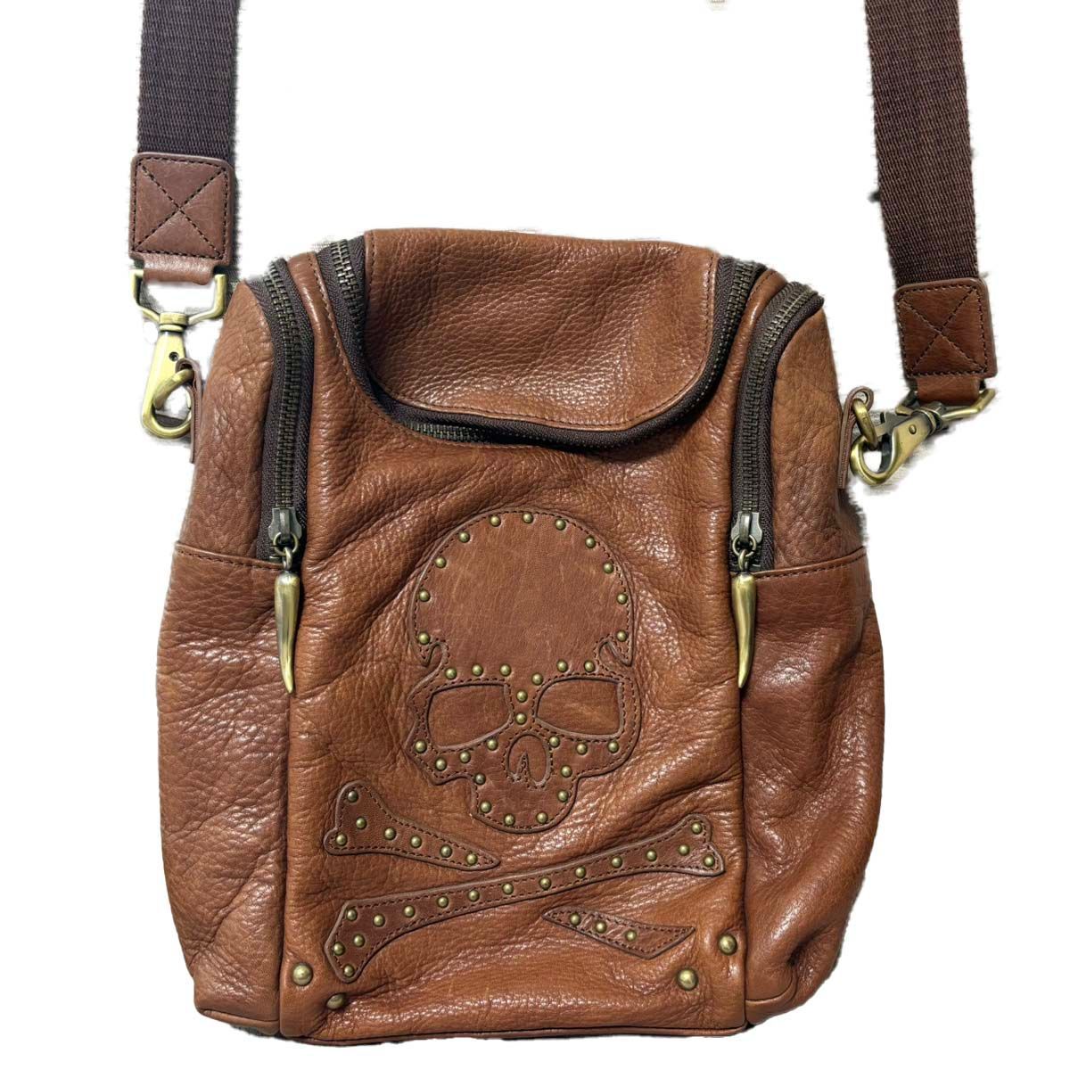 【送料無料】jupiter&juno/ジュピターアンドジュノ/ショルダーバッグ/肩掛けバッグ/ブラウン/ドクロ/レザー/中古品/目立つ傷なし/レディース/メンズ