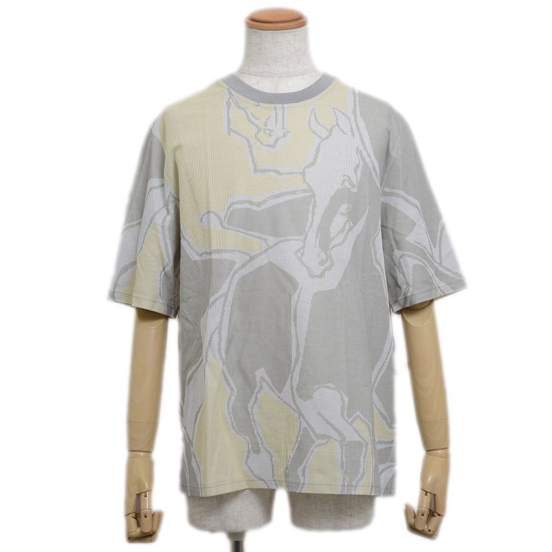 エルメス Tシャツ メッシュ コットン グレー/イエロー メンズ XLサイズ 