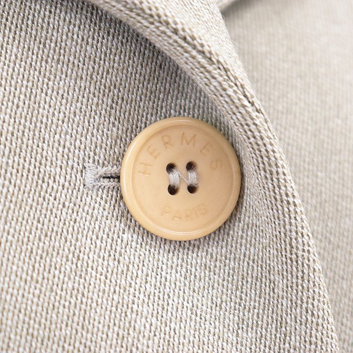 ヴィンテージ HERMES エルメス セリエジャケット テーラード ベルベット 4B 開き見せ フルライニング サイドベンツ ウール アウター レディース サイズ 42 カーキベージュ ブラック フランス製 SIROKUMA-CORPORATION_COM