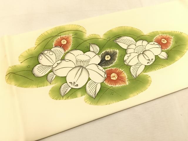 平和屋着物●塩瀬　九寸名古屋帯　扇面花蝶文　金彩　正絹　逸品　CAAZ4093hy 平和屋着物◎塩瀬 九寸名古屋帯 作家物 扇面花文 金彩 正絹