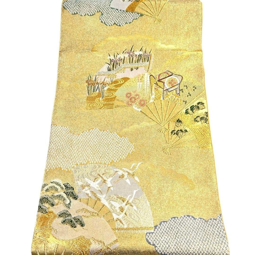 袋帯 扇 菊花 菖蒲 観世水 鶴 金糸 着物 102b p - メルカリ