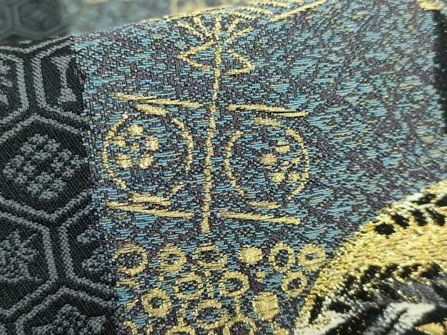 平和屋着物□極上 六通柄袋帯 唐織 さいわい文様 五穀 豊穣 金銀糸  