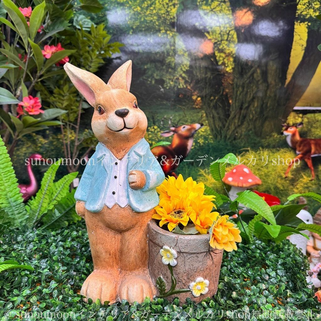 ガーデンインテリア ガーデニング ブルー インテリア 植木鉢 アニマル 庭の装飾 ガーデン雑貨 かわいい 庭 鉢植え プランター お洒落 8-14 青 うさぎ 雑貨 寄せ植え おしゃれ ラビット ガーデン