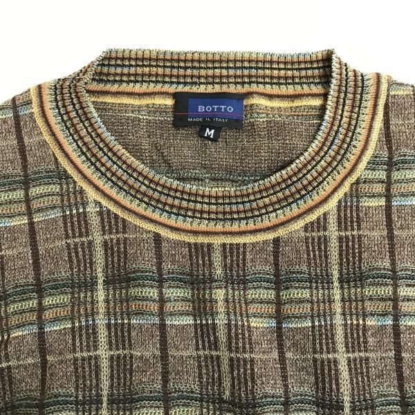 イタリア製★ボット/BOTTO★Vネック/長袖/3Dニットセーター【メンズM/茶系/brown/コットン】Tops/Vintage◆zBH583 イタリア製☆ボット/BOTTO☆Vネック/長袖/3Dニットセーター【メンズM