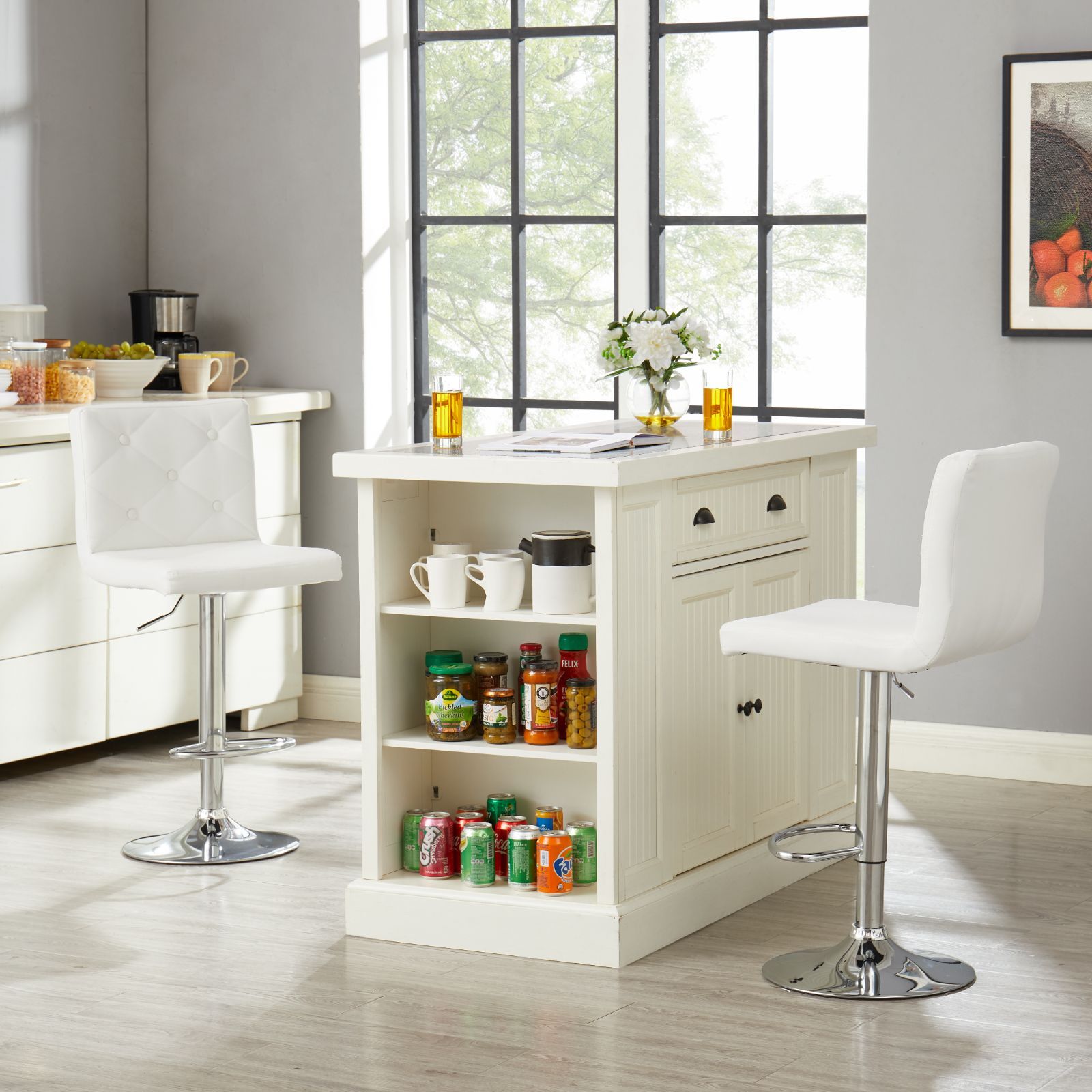 【6/25迄】ホワイトレザー油圧式バーチェア　カウンターチェア バースツール ① ホワイトレザー バーチェア 6/25迄】ホワイトレザー油圧式バーチェア