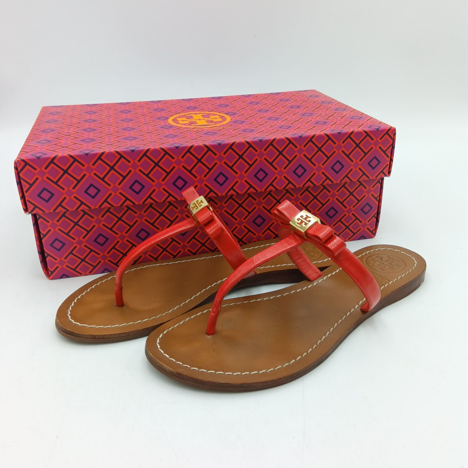 き TORY BURCH トリーバーチ トングサンダル ブラウン レッド レディース サイズ6 E-9-1
