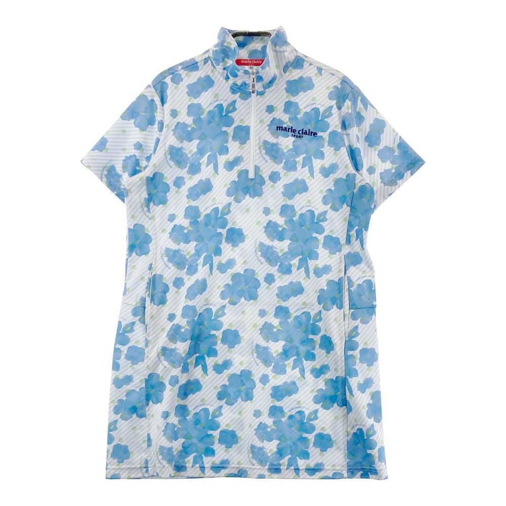 マリクレール　ゴルフワンピース　ホワイトブルー花柄 B品☆春夏☆マリ・クレールゴルフ☆小花柄刺繍ストレッチワンピース☆S