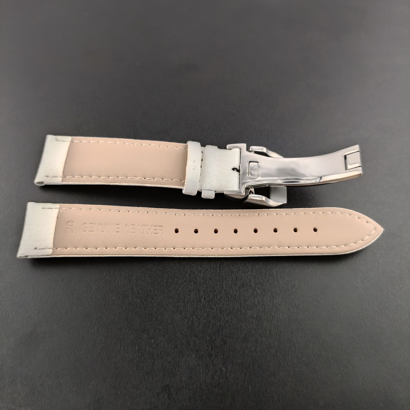 20mm 腕時計 レザー ベルト ホワイト 白 シボ Dバックル付 【対応】IWC