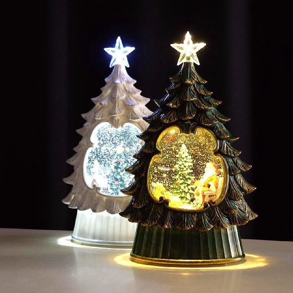 スノードーム クリスマス LEDライト キラキラ 光る クリスマスツリー サンタクロース 卓上 オブジェ 電池式 USB給電可 Xmas LEDスノードーム もみの木 2カラー