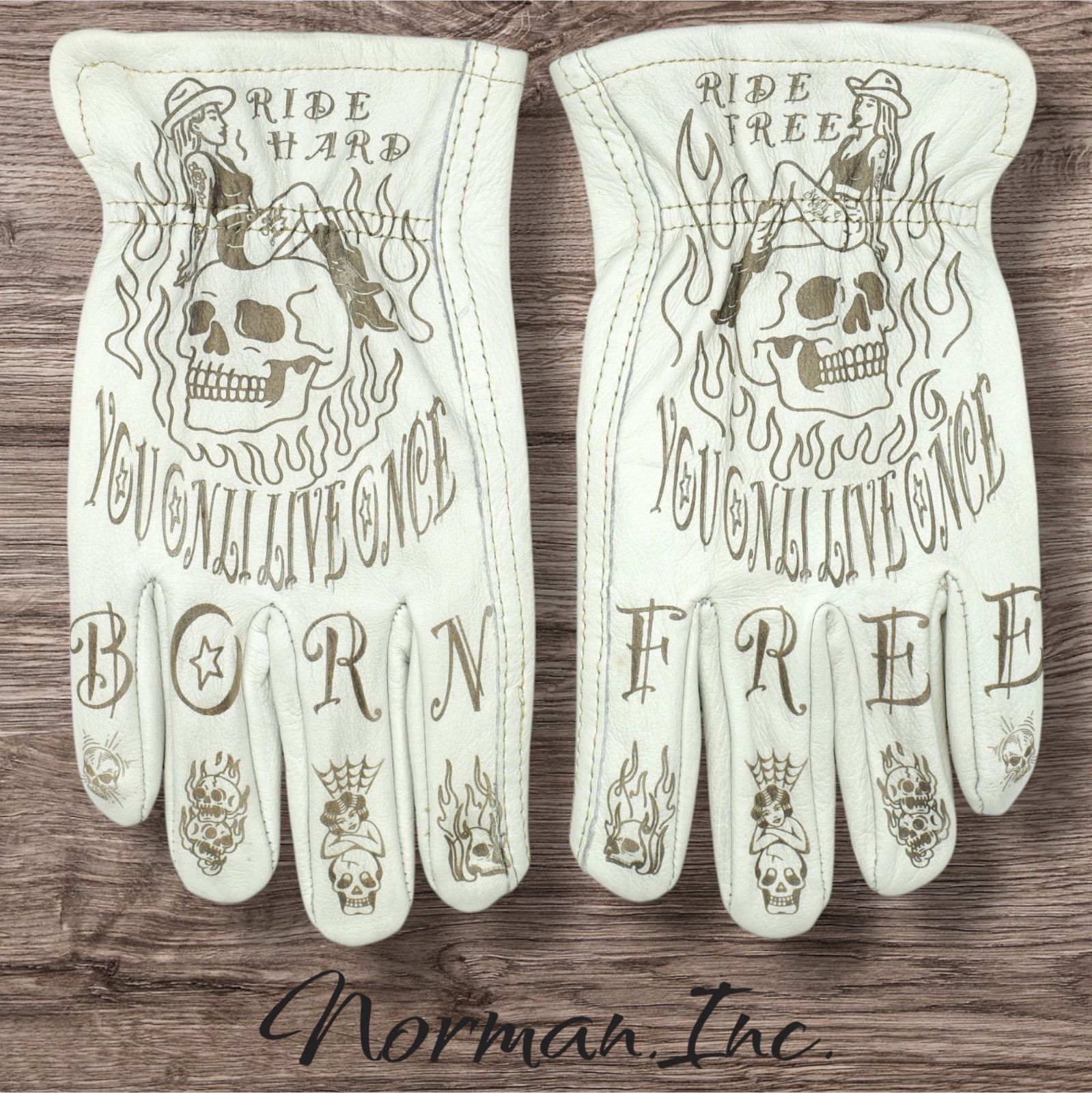 牛革　レザーグローブ　アメリカン　バイク　ハーレー　カスタム　手袋　タトゥー　M 牛革 レザーグローブ アイアンクロス ブラック 黒 アメリカン