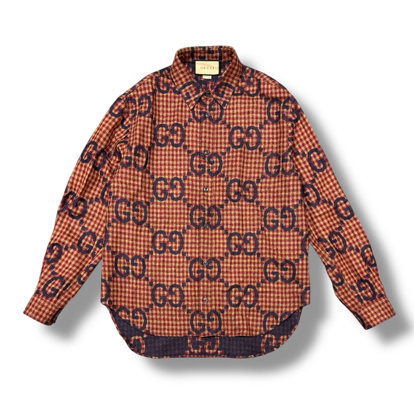 GUCCI グッチ　19SS アンカーワッペンシャツ　チェック柄　ロング GUCCI グッチ19SS アンカーワッペンシャツチェック柄ロング