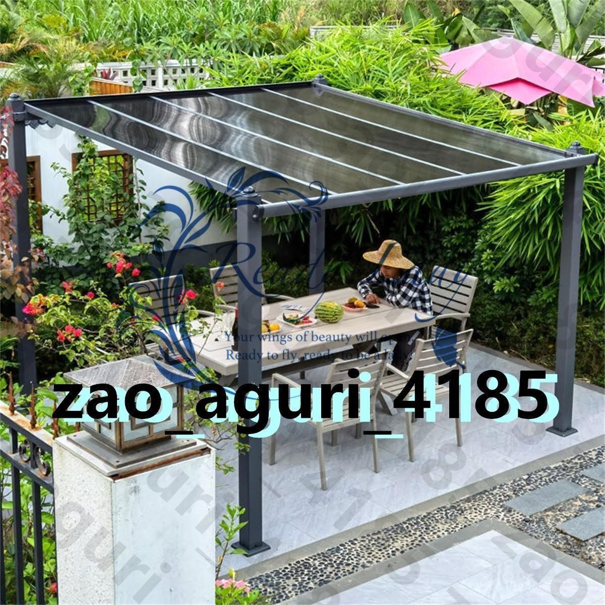屋外格納式パーゴラ アルミフレームパティオパビリオン 屋外ポリカーボネートガゼボ アルミパーゴラパティオ 3x4m