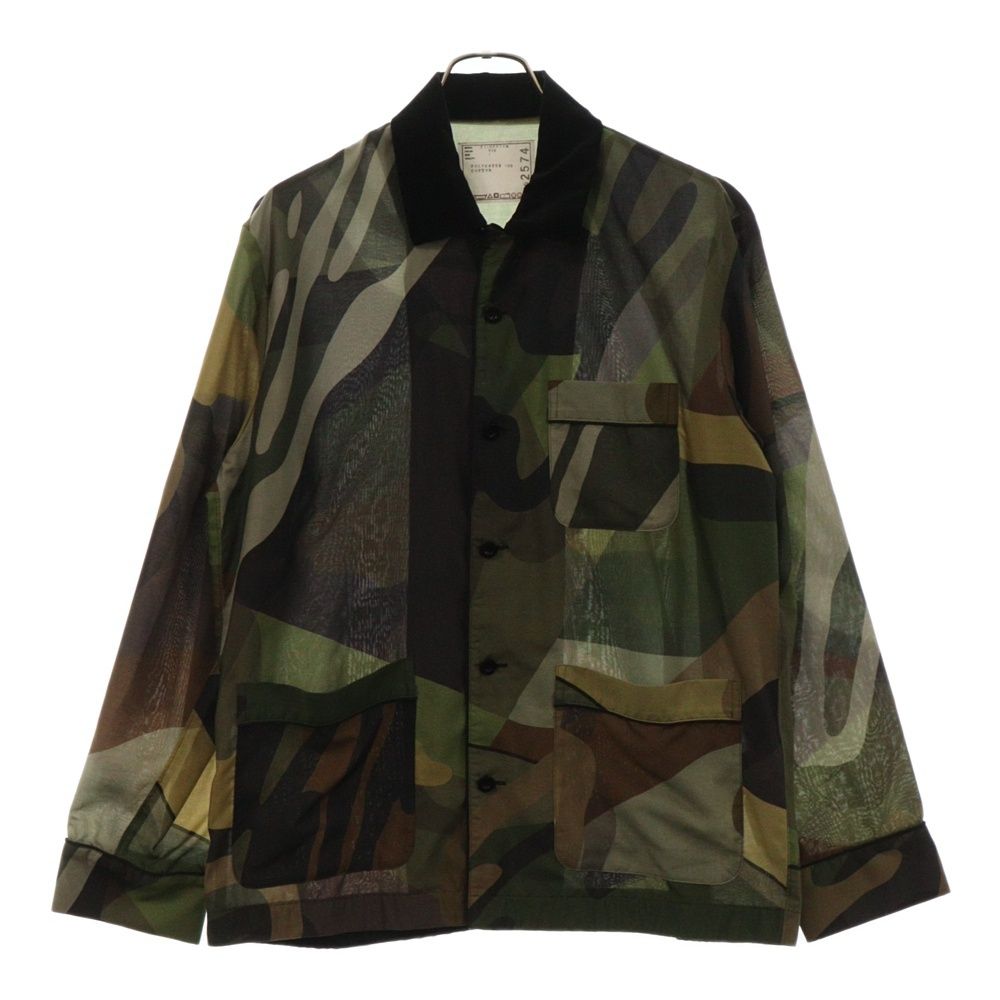 Sacai (サカイ) ×KAWS Long Sleeve Shirt 21-02574M カウズ カモフラロングスリーブ長袖シャツ グリーンカモ