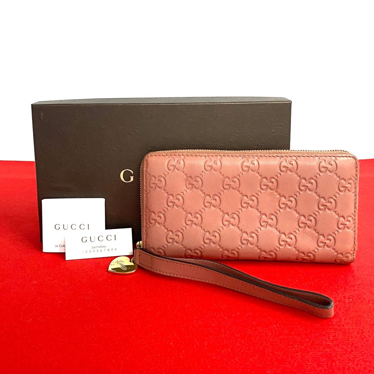 極 美品 箱付 GUCCI グッチ シマ GG ロゴ 柄 レザー 本革 ラウンド 
