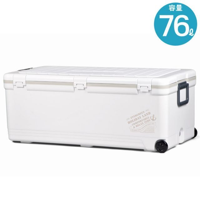 クーラーボックス 大型 保冷 ホリデー ランド クーラー 76L 500ml×68本分 ホワイト 保冷力 発泡材 取手 クーラーバッグ 水抜栓あり キャスター サイドハンドル 熱中症 アウトドア キャンプ バーベキュー スポーツ 花見 行楽 釣り 部活