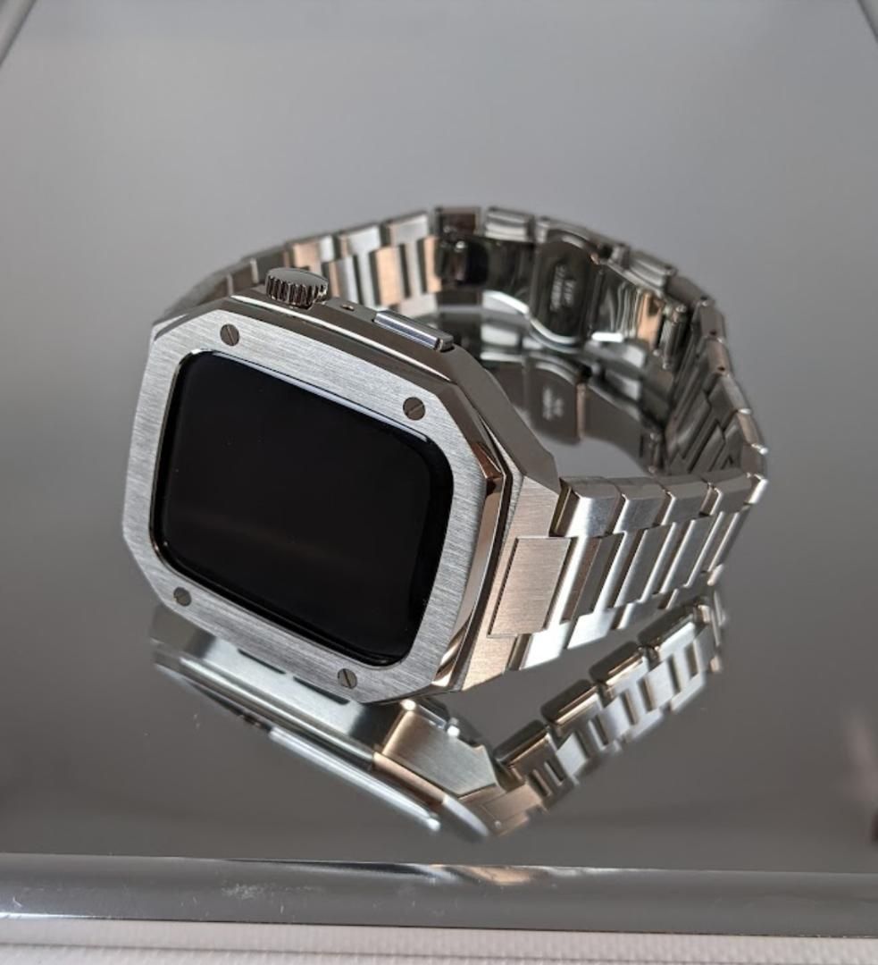 AppleWatchステンレスケースバンド 45mm シルバー 銀 高級 - メルカリ