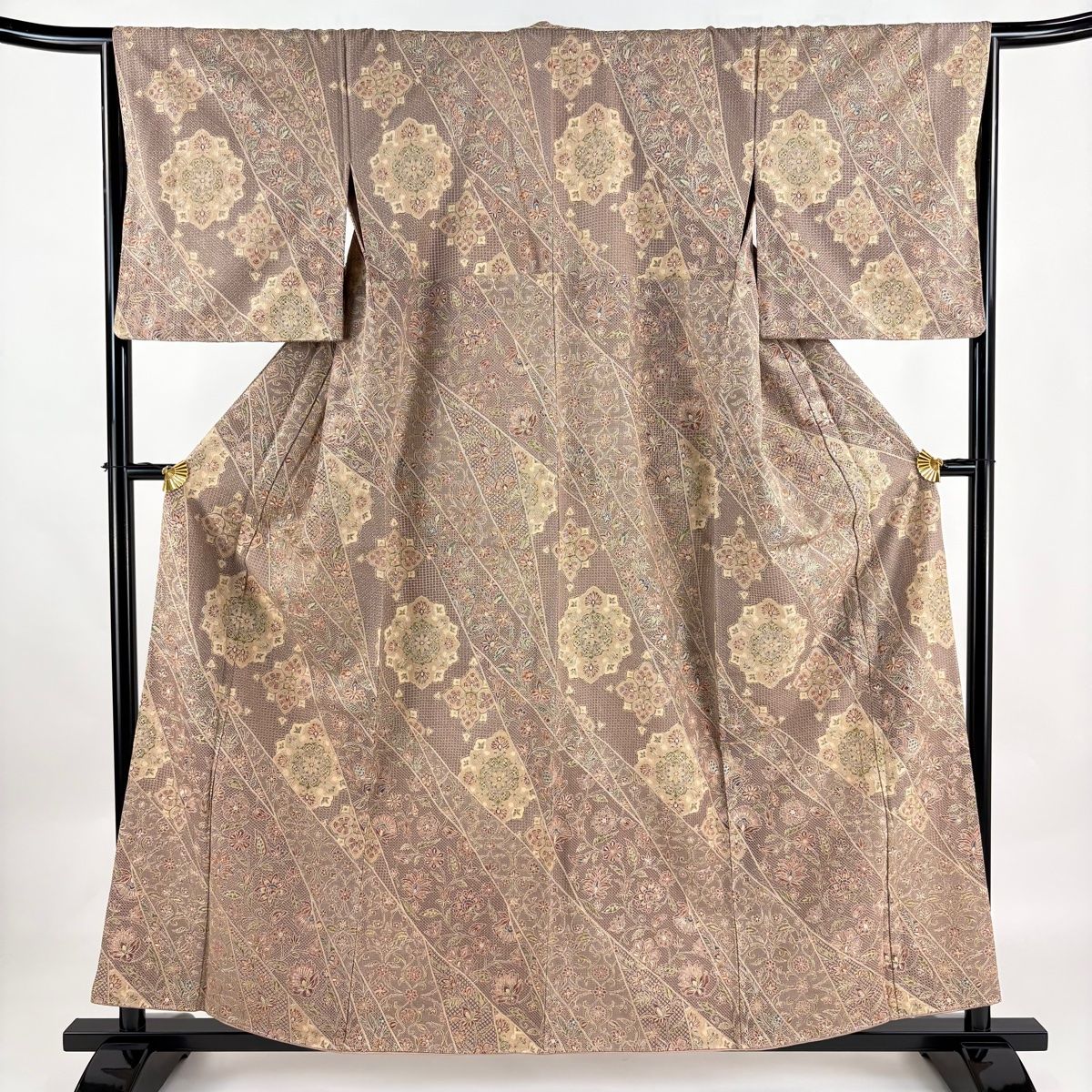 訪問着 身丈157cm 裄丈66.5cm M 袷 華文 草花 総刺繍 薄小豆 正絹 美品  