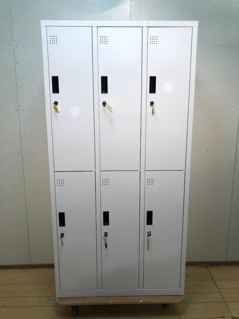 スチールロッカー 更衣ロッカー 6人用 鍵付き オフィス 学校 会社 事務所 店舗 業務用 ホワイトグレー 丈夫 88277-2- -005