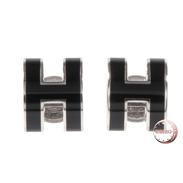 HERMES エルメス Pop H ポップ アッシュ ミニ ピアス ブラック【中古  