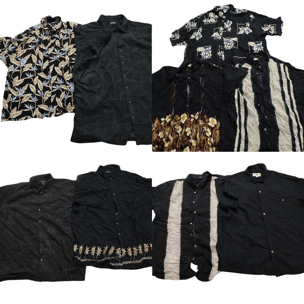 古着卸 黒ボディ アロハシャツ 半袖シャツ 9枚セット メンズ 2XL |3XL リーフ柄 パームツリー ハイビスカス 古着 NA3257