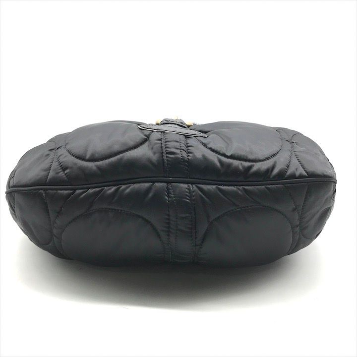 美品 COACH コーチ ファー ショルダー バッグ ブラック ナイロン  