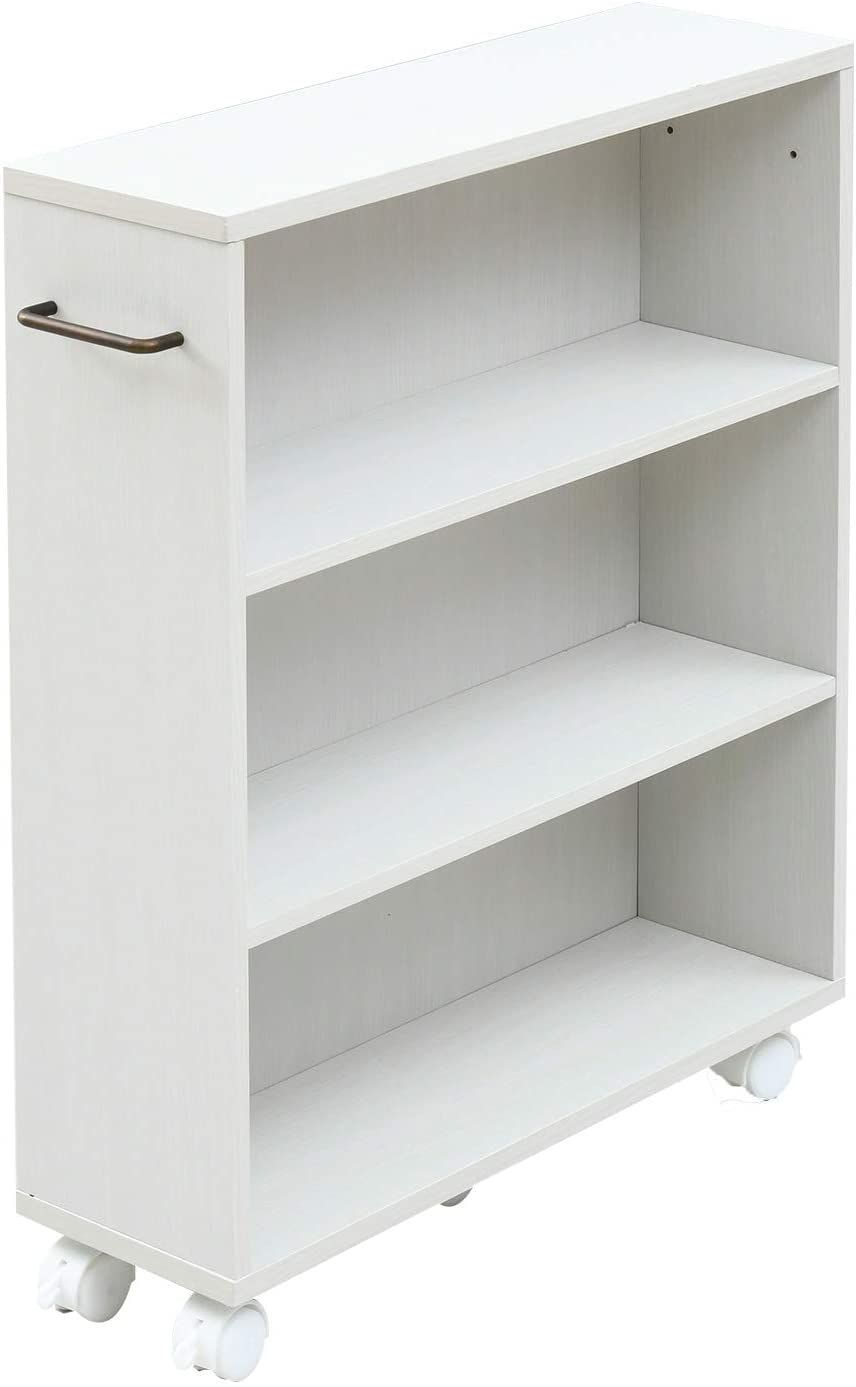 Color ホワイト木目調_PatternName 3段 キャスター付き 山善 YAMAZEN 本棚 スリム キャスター付き 本棚 幅58×奥行17×高さ68.5cm 取っ手左右付け替えOK コミック まんが 収納目安105冊 組立品 ジョイホワイ