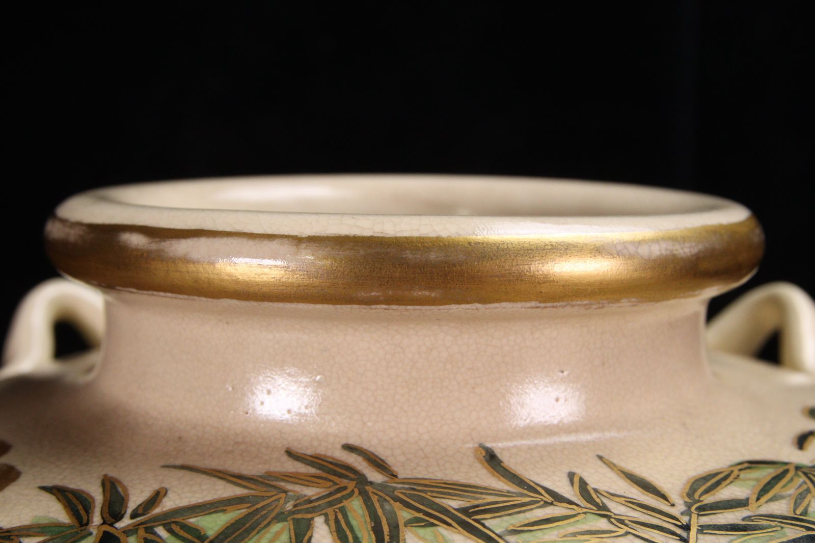仁清焼 野々村仁清作 色絵金彩竹椿図四耳壷 28.5cm 唐物 骨董 古